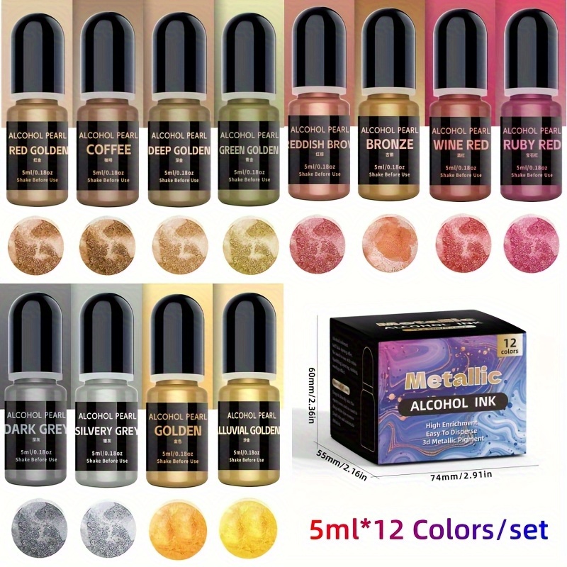 Alcohol Ink Set - 12Metallic color3Набор для поджаривания (5 мл