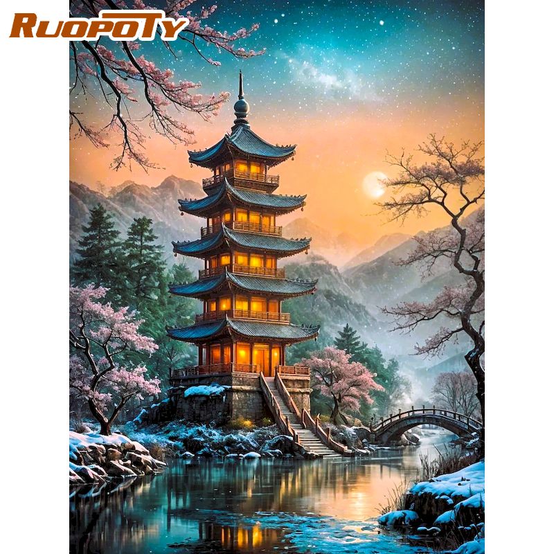 Art Craft Room Ideas - Алмазная мозаика RUOPOTY «Пагода»: Настенный декор,