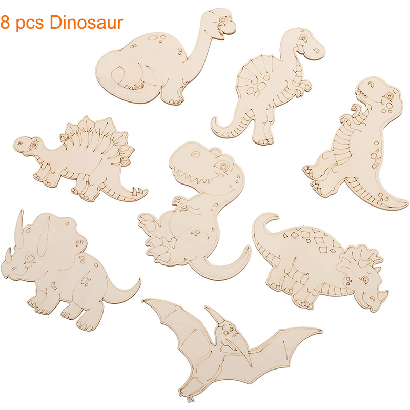 Art Craft Dinosaurs - 8/24 штук неокрашенных деревянных фигурок динозавров